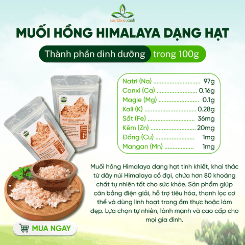 Muối Hồng Himalaya Dạng Hạt 100g – Tinh Thể Tự Nhiên – Nấu Ăn, Ngâm Chân, Thanh Lọc Cơ Thể