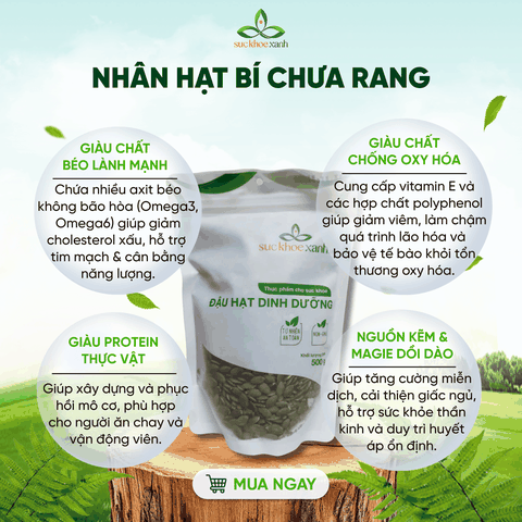 Nhân Hạt Bí Xanh Sống 500g – Bổ Sung Vitamin E, Protein, Thực Dưỡng Eat Clean