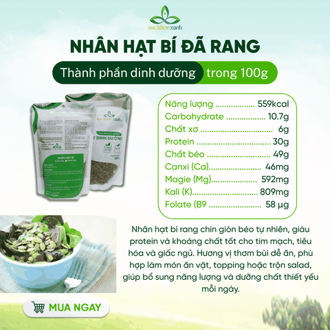Nhân Hạt Bí Ăn Liền Trung Quốc 100g – Hạt Ăn Vặt Healthy -Giàu Kẽm, Magie -Tốt Cho Sức Khỏe