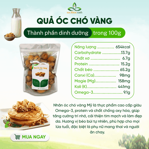 Quả Óc Chó Vàng Mỹ 500g – Hạt Dinh Dưỡng Giàu Omega 3, Tốt Cho Tim Mạch
