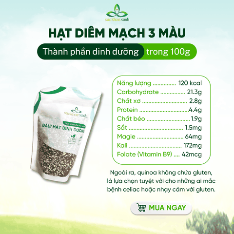 Hạt Quinoa 3 màu nhập khẩu từ Peru, Túi 250g