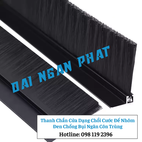 Thanh Chắn Cửa Dạng Chổi Cước Đế Nhôm Đen Chống Bụi Ngăn Côn Trùng