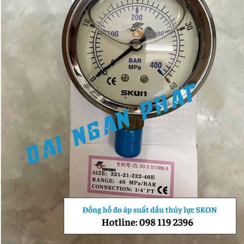 Đồng hồ đo áp suất dầu thủy lực SKON 321-21-222-40E 40 Mpa - 400 Bar chân ren 1/4''