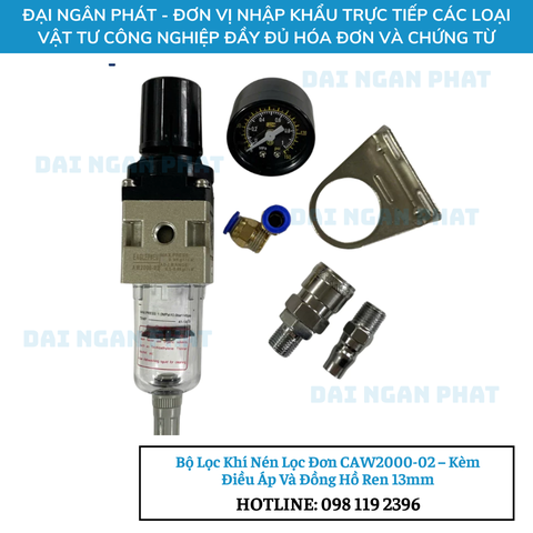 Bộ Lọc Khí Nén Lọc Đơn CAW2000-02 – Kèm Điều Áp Và Đồng Hồ Ren 13mm