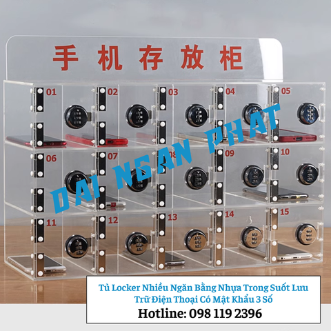 Tủ Locker 15 20 25 Ngăn Nhựa Trong Suốt Lưu Trữ Điện Thoại Có Mật Khẩu 3 Số