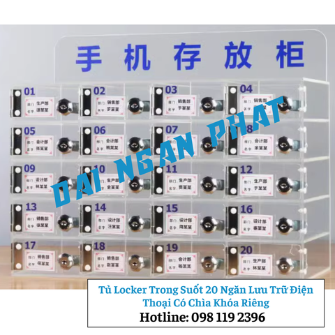 Tủ Locker Trong Suốt 20 Ngăn Lưu Trữ Điện Thoại Có Chìa Khóa Riêng