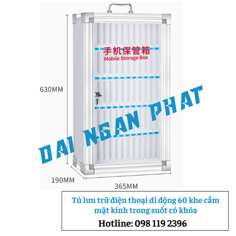 Tủ lưu trữ điện thoại di động 60 khe cắm mặt kính trong suốt có khóa