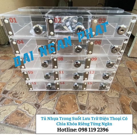 Tủ Nhựa Trong Suốt Lưu Trữ Điện Thoại Có Chìa Khóa Riêng Từng Ngăn