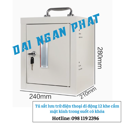 Tủ sắt lưu trữ điện thoại 12 khe cắm mặt kính trong suốt có khóa