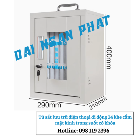 Tủ sắt lưu trữ điện thoại 24 khe cắm mặt kính trong suốt có khóa