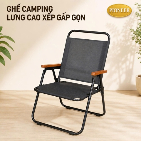 Ghế Camping Vải Lưới Khung Ống Tròn Tay Gỗ Cafe, Câu Cá, Du Lịch Dã Ngoại Giá Sỉ
