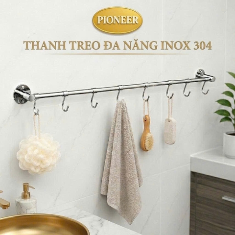 Thanh Treo Đồ Đa Năng Pioneer Inox 304 Nhiều Kích Thước (60Cm,80Cm,1M), Mã MK:305
