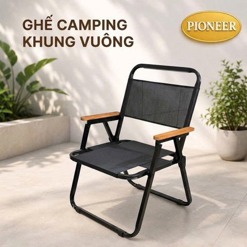 Ghế Camping Vải Lưới Xếp Gấp Gọn Khung Vuông, Câu Cá, Du Lịch Dã Ngoại