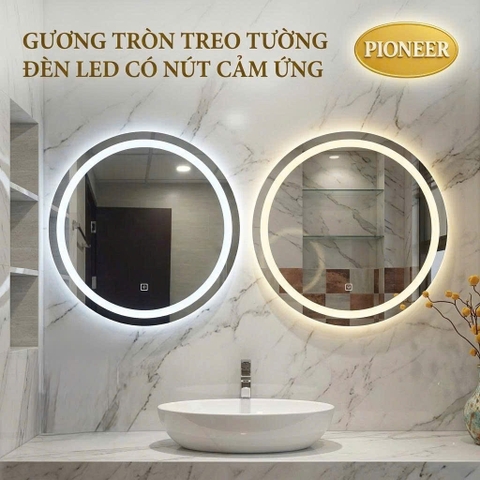Gương Tròn Treo Tường Pioneer Đèn Led Có Nút Cảm Ứng D60 Cm Cao Cấp, Siêu Đẹp