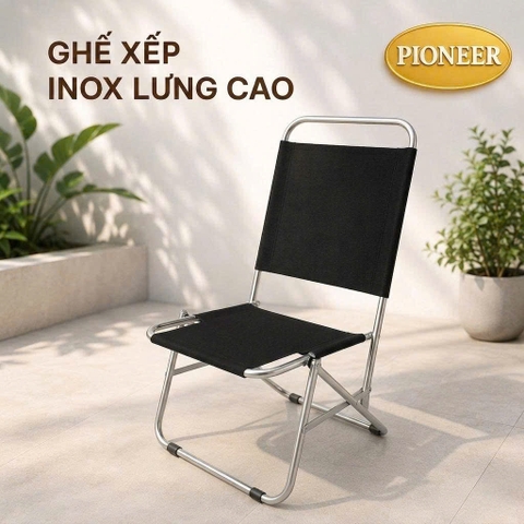 Ghế Xếp Inox Tựa Lưng Cao Cafe, Câu Cá, Du Lịch Dã Ngoại Giá Sỉ