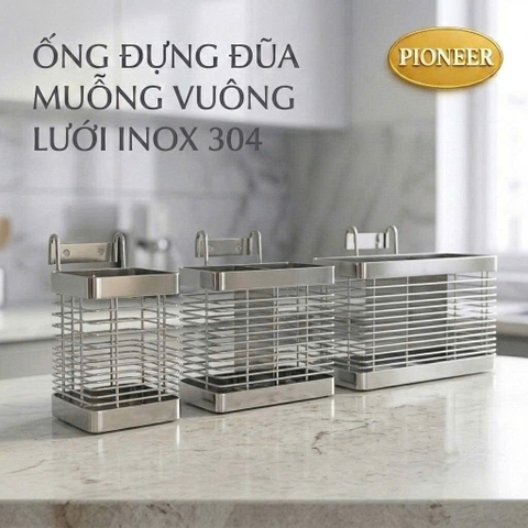 Ống Đựng Đũa Muỗng Vuông Dạng Lưới Inox 304 (1 Ngăn, 2 Ngăn, 3 Ngăn)