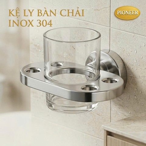 Kệ Ly Bàn Chải Pioneer Inox 304 Nhà Tắm Cao Cấp Tặng Kèm Ly Thái Lan - Mã PE:9008