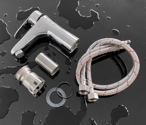 Vòi Lavabo Inox 304 Tròn Nóng Lạnh (LA EO) Thân Đúc Chắc Chắn Tặng Kèm 2 Dây Nóng Lạnh