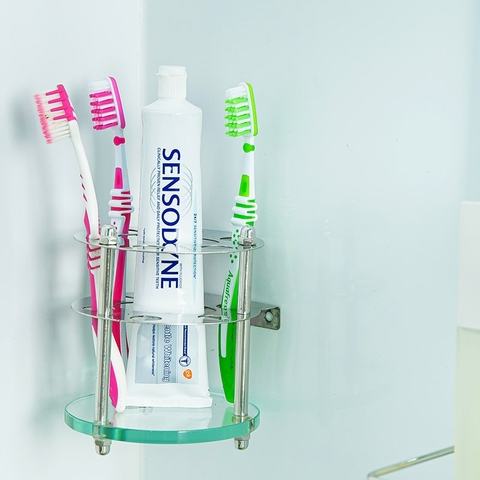 Kệ Để Bàn Chải, Kem Đánh Răng Pioneer Đế Kính Inox 304 Cao Cấp