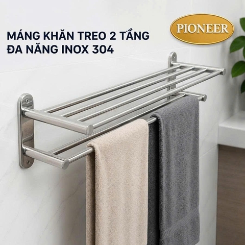 Máng Khăn Treo 2 Tầng Đa Năng Inox 304 Phòng Tắm Cao Cấp - Mã SP: MK312
