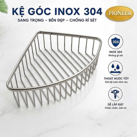 Kệ góc để xà phòng Pioneer Inox 304 1 tầng siêu dày trong phòng tắm, Mã TP:6224