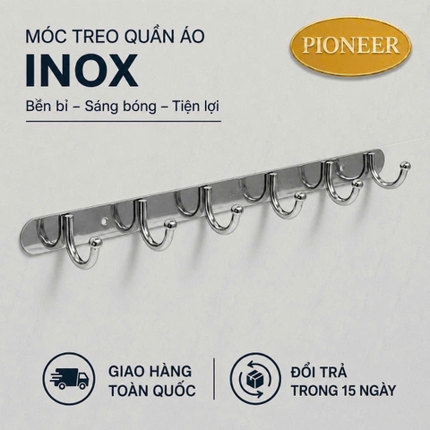 Móc treo quần áo Pioneer Inox 201 có đầu chấm bi treo tường trong phòng tắm - Mã PE:53
