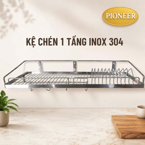 Kệ treo chén bát Pioneer 1 tầng Inox 304 cao cấp trong phòng bếp, Mã PE:321