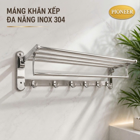 Máng khăn xếp đa năng Pioneer Inox 304 cao cấp trong phòng tắm, Mã TP:6301