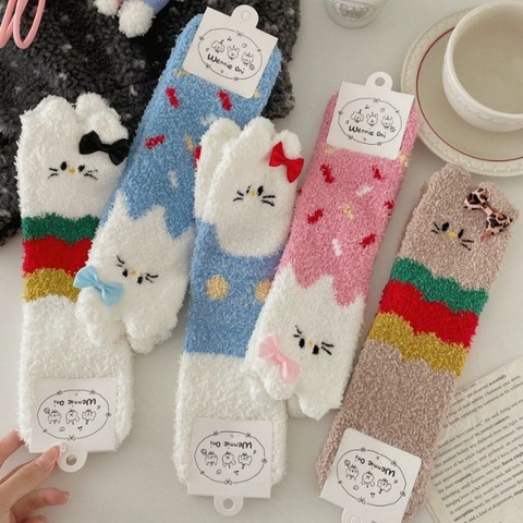 [ Set 5 Đôi ] Vớ Dài Mùa Đông Hello Kitty [ Cotton / Có Tag Treo ] - 18044