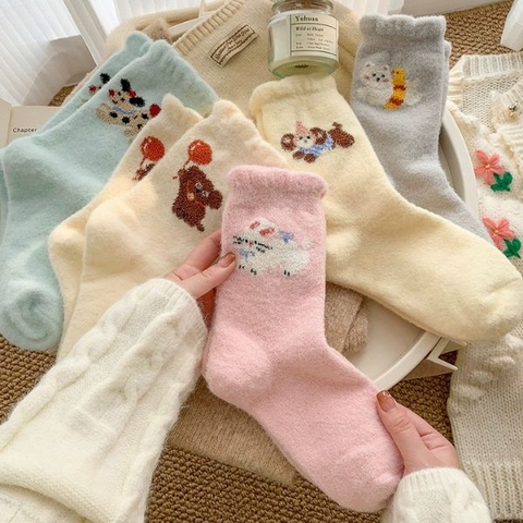 [ Set 5 Đôi ] Vớ Dài Mùa Đông [ Polyester / Có Tag Treo ] - 18053