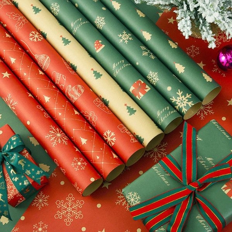 [ Set 100 Tờ ] Giấy Gói Quà Giáng Sinh [ 74*50cm / Giấy Tráng Phủ ] - 18290