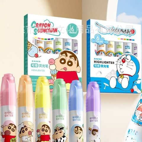 [ Set 5 Hộp ] Bút Dạ 2 Đầu Xoá Đươc Doraemon / Cu Shin [ Hộp 6 Cây ] - 20079