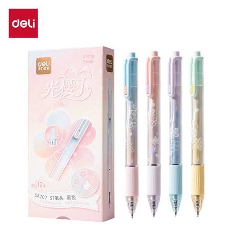 [ Set 5 Hộp ] Bút Bi Deli [ 0.5mm / Đen / Ngòi Vonfram / Hộp 4 Cây ] - 20086