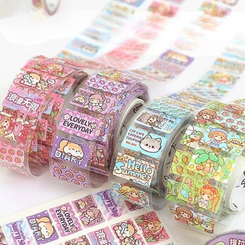 [ Set 12 Cuộn ] Washi Tape Sticker [ 150 Nhãn ] - 21584