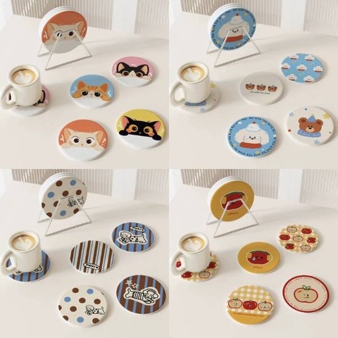 [ Set 10 Cái ] Lót Cốc [ Làm Từ Đất Tảo Thấm Hút Cao Cấp / Có Thể Vệ Sinh / Dày 9mm ] - 22135