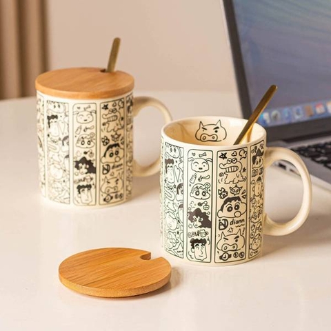 [ Set 2 Cái ] Cốc Sứ Cu Shin [ Cốc + Thìa + Nắp ] - 22167