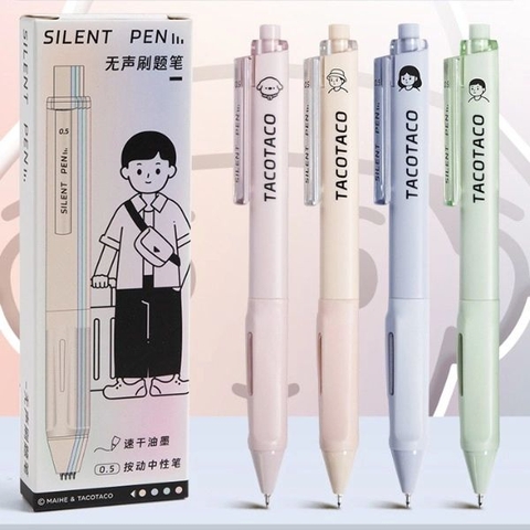 [ Set 5 Hộp ] Bút Bi Gel TacoTaco Silent Pen [ 0.5mm / Đen / Hộp 4 Cây ] - 19190