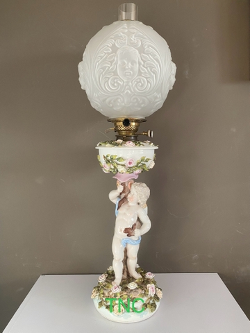 Đèn dầu gốm hoạ tiết cu tý