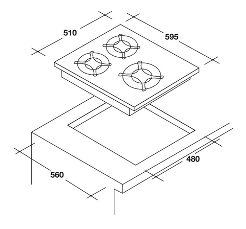 Bếp gas âm 3 vùng nấu RVG63B4MBB/1 - Nhập khẩu chính hãng