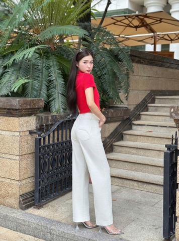 Quần Jeans Suông Ống Rộng Phối Chỉ 3 Màu