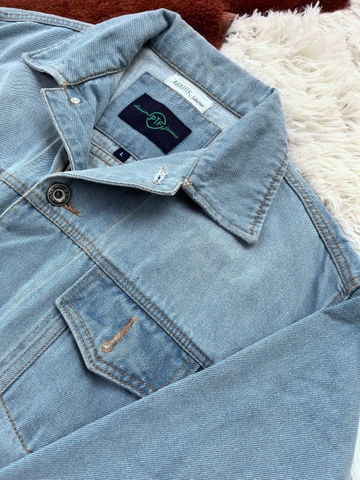 Áo Khoác Jeans Nam Form Regular - Tay Phối Kẻ Sọc Nam Tính AKW-013