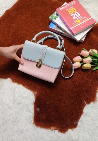 Túi xách Xám xanh kết hợp hồng phấn xinh xắn cho các nàng dạo phố