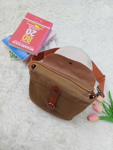 Túi xách Nữ Vải bố phối da màu nâu sang trọng & tiện lợi