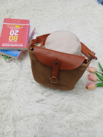 Túi xách Nữ Vải bố phối da màu nâu sang trọng & tiện lợi