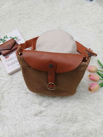 Túi xách Nữ Vải bố phối da màu nâu sang trọng & tiện lợi