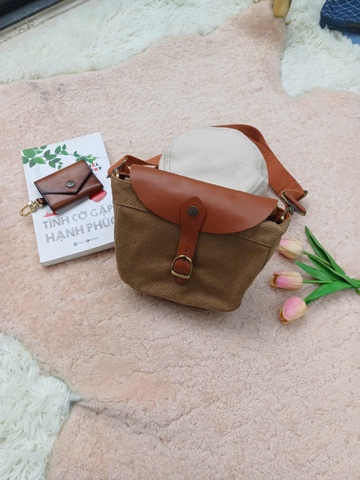 Túi xách Nữ Vải bố phối da màu nâu sang trọng & tiện lợi