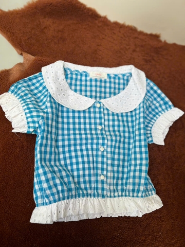 Áo sơ mi dáng croptop cổ sen họa tiết kẻ sọc xinh xắn-Gootik Fashion