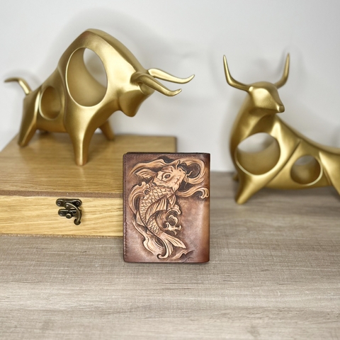 Bóp nam đứng 88 khắc nổi cá chép hoá rồng