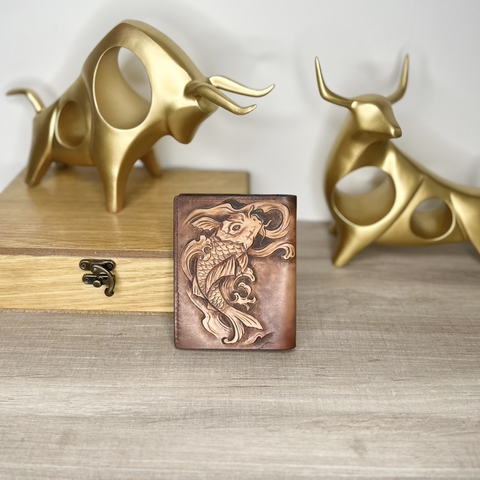 Bóp nam đứng 88 khắc nổi cá chép hoá rồng