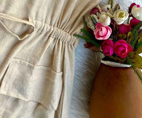 Đầm Linen Thắt Eo Xinh Xắn - Màu Kem FS